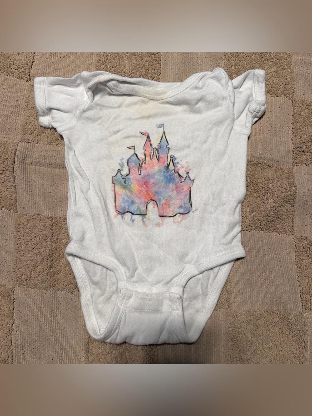Disney inspired White Kids One-Piece with Watercolor Castle Graphic